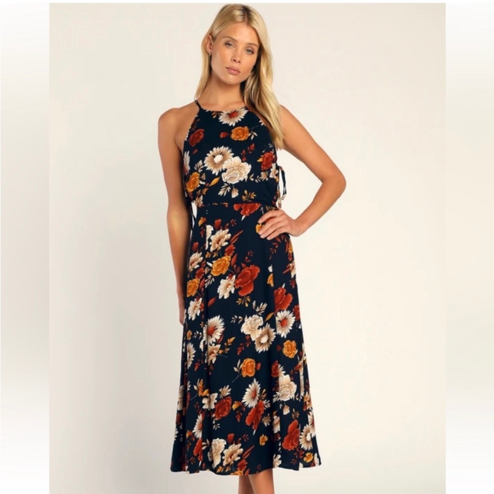 Lulu's Navy Blue Halter Sundress Midi